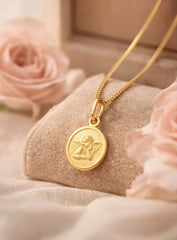 Tiny Cross with Christ Small Pendant 18K YG / Elegant 18k Yellow Gold High-Polish Interlocking Link Chain Necklace