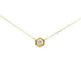 Hexagon Diamond Necklace 18K YG 0.67 D 0.08 / Elegant Gold Hexagon Pendant Necklace
