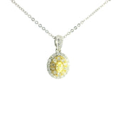 W&Y Gold Oval Diamond Necklace 18K YWG 1.29 / D 0.36 / Fancy Oval Yellow Diamond Halo Necklace in White Gold
