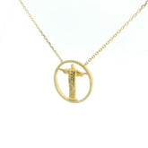 Christ the Redeemer Medal Necklace YG 18K YG 7.40 / D 0.22 / Yellow Gold Charm Necklace with Round Cut Diamond Pendant