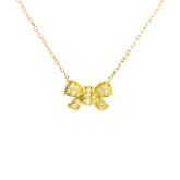 Yellow Gold Diamond Bow Charm Necklace