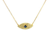 Sapphire and Diamonds Turkish Eye Necklace 18K YG 1.01 / D 0.14 / 0.03 / Yellow Gold Charm Necklace with Deep Blue Sapphire