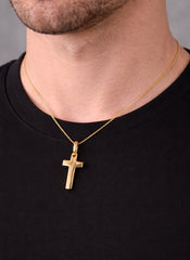 Tiny Cross 18K YG 1,6 / 14K Yellow Gold Figaro Link Chain Necklace