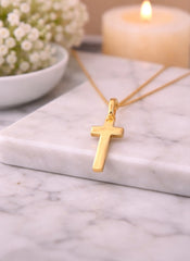 Tiny Cross 18K YG 1,6 / 14K Yellow Gold Figaro Link Chain Necklace