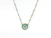 Turkish Eye Light blue Necklace 18K YG 2,8 / 18k Yellow Gold Round Cabochon Turquoise Charm Necklace