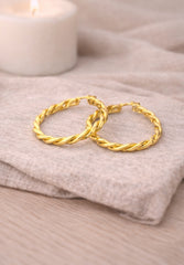 Twisted Hoops 18K YG 2.99 / Size 1D / Classic Polished Yellow Gold High-Finish Hoop Earrings