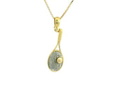 Tennis Racket Pendant 18K YG 2,5 / Elegant Yellow Gold Sunburst Charm Necklace