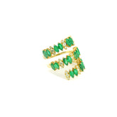 3R Marquise Emerald Diamonds Ring YG 7" 18K YG 6 / D 0.56 / E 2.52 / Yellow Gold Multistone Ring with Marquise Emeralds