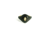 Eye Full Black Diamonds Ring 18K YG 4.59 / D 1.39 / Marquise Brilliant Diamond Bezel Set Yellow Gold Signet Ring