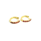 Ruby Mini Hoops 18K YG 1.33 / 0.22 / Sophisticated Yellow Gold Hoop Earrings with Round Brilliant Cut Red Rubies