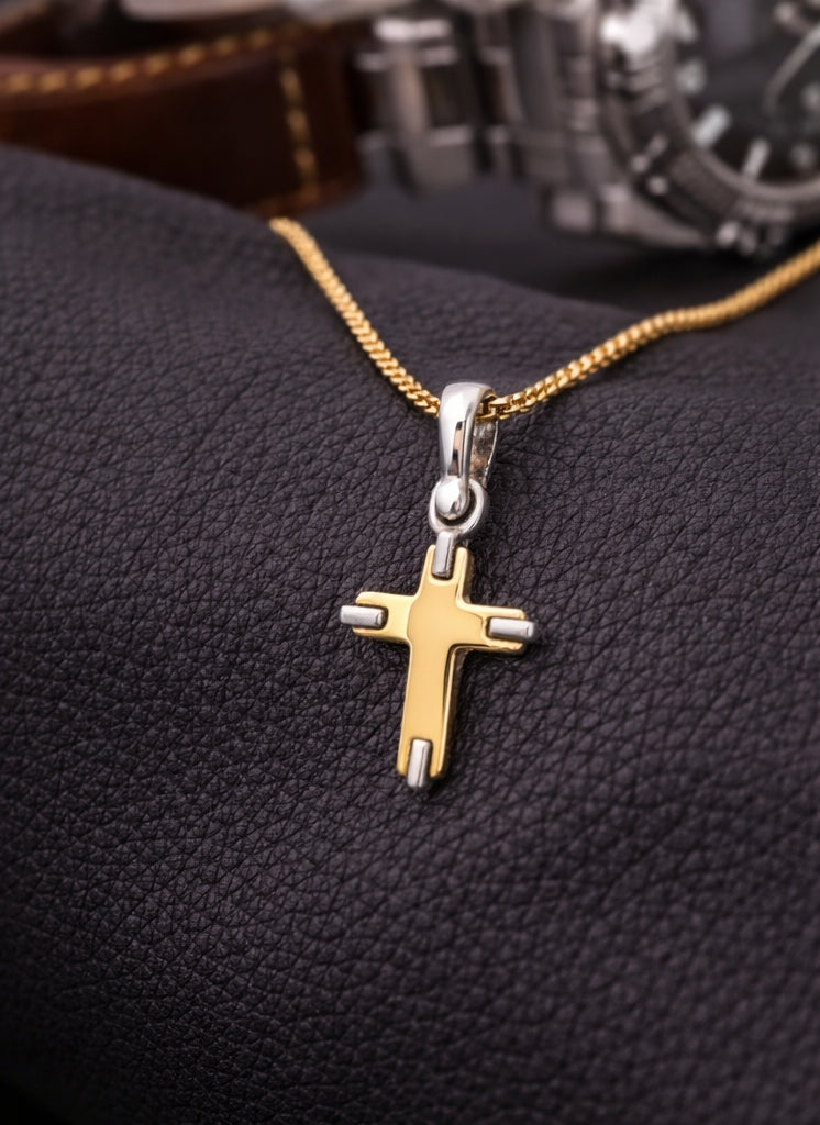 Tiny Cross 18K YWG 2,3 / Classic Yellow Gold High Polish Link Chain Necklace
