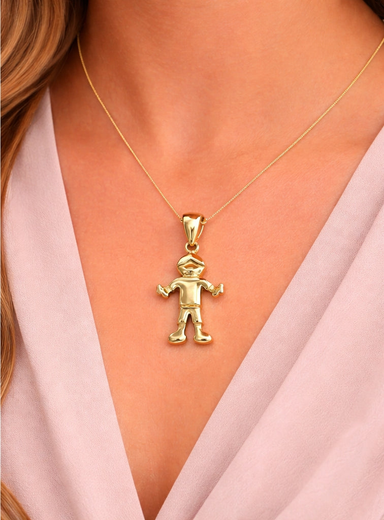 Boy Pendant 18K YG 0,9 / Sophisticated 18K Yellow Gold Beaded Charm Necklace with High-Polish Finish
