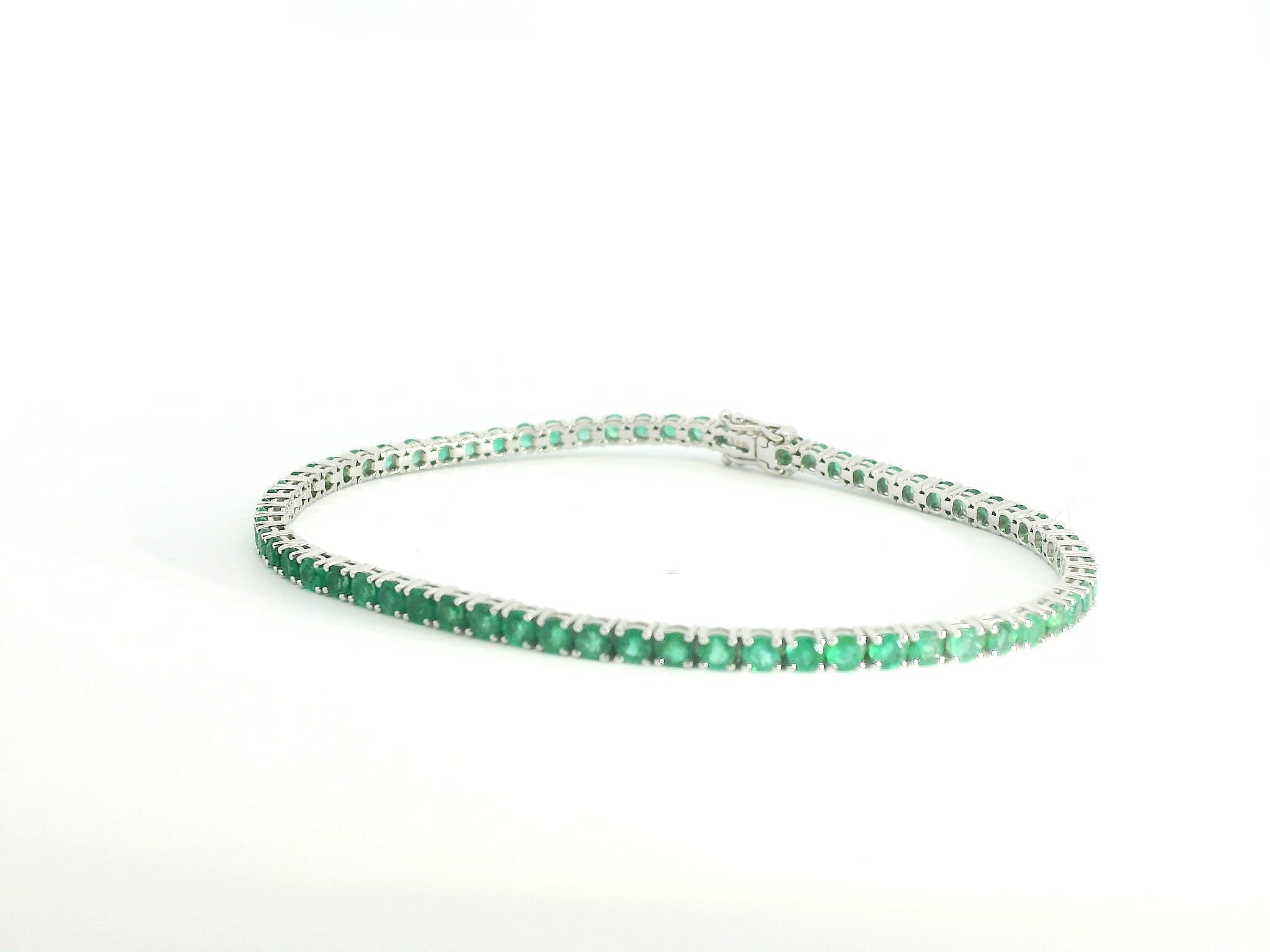 Emerald Tennis Bracelet WG 7" 18K WG 5.92 / 4.14 / Elegant Emerald Oval Cabochon White Gold Plated Silver Tennis Bracelet