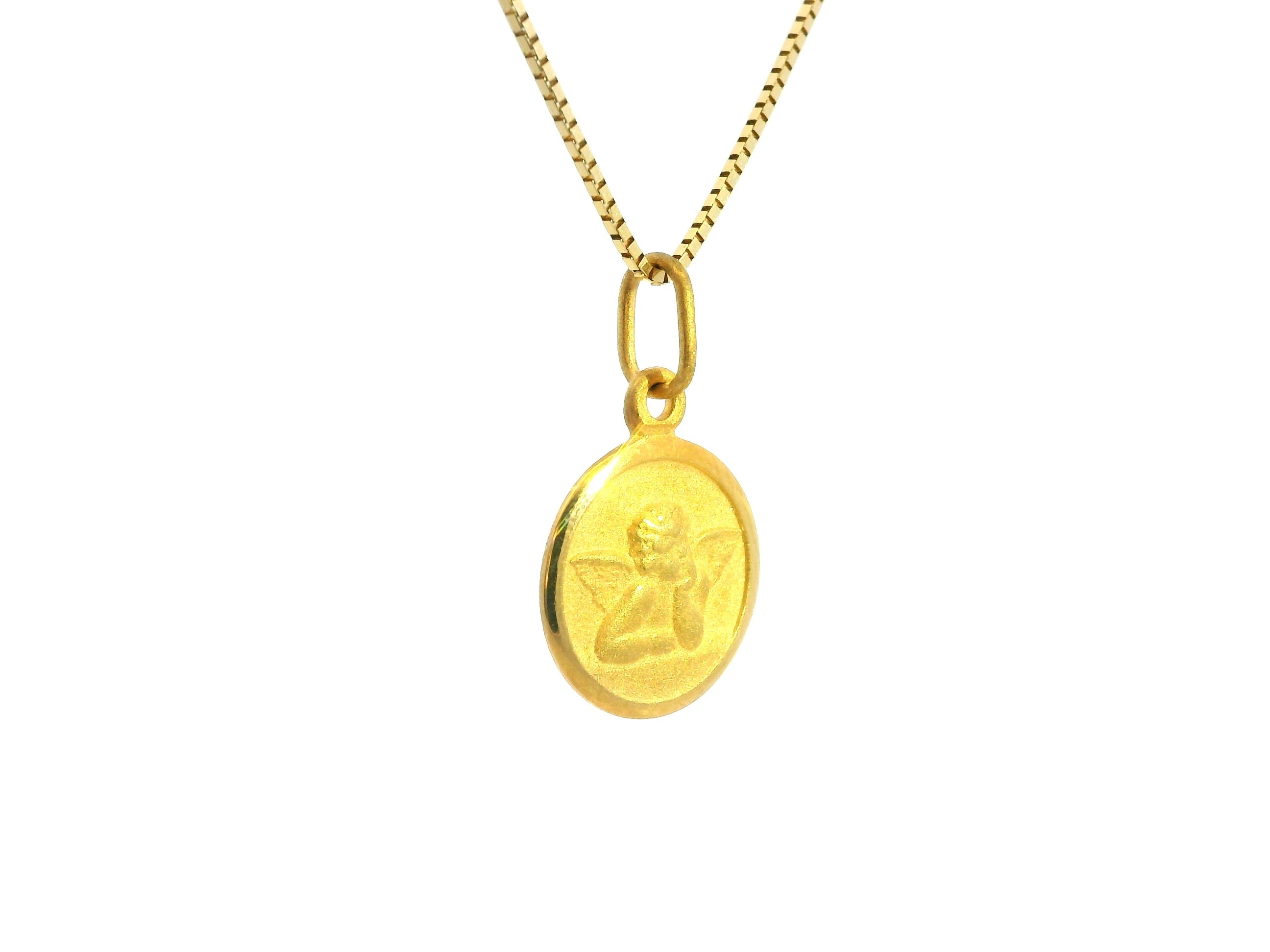 Tiny Cross with Christ Small Pendant 18K YG / Elegant 18k Yellow Gold High-Polish Interlocking Link Chain Necklace
