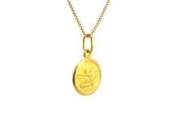 Tiny Cross with Christ Small Pendant 18K YG / Elegant 18k Yellow Gold High-Polish Interlocking Link Chain Necklace