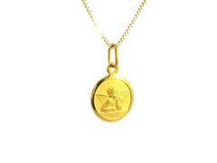 Tiny Cross with Christ Small Pendant 18K YG / Elegant 18k Yellow Gold High-Polish Interlocking Link Chain Necklace