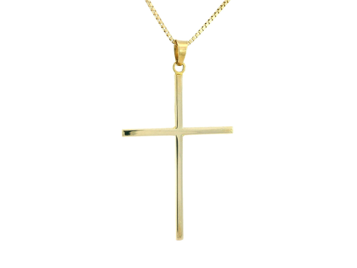 Small Cross 18K YWG 1,3 / Engraved Yellow Gold 'MOM' Floral Medallion Charm Necklace