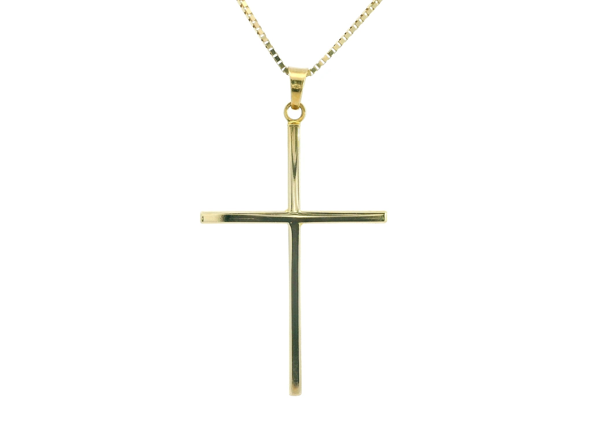 Small Cross 18K YWG 1,3 / Engraved Yellow Gold 'MOM' Floral Medallion Charm Necklace