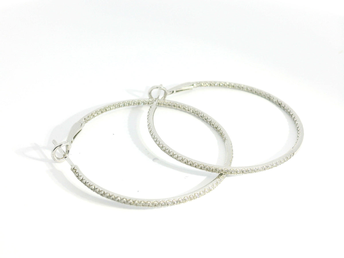 G Diamonds hoops 18K WG 5.84 / D 0.75 / Size 1.5D / Round Brilliant Diamond Channel-Set White Gold Hoop Earrings