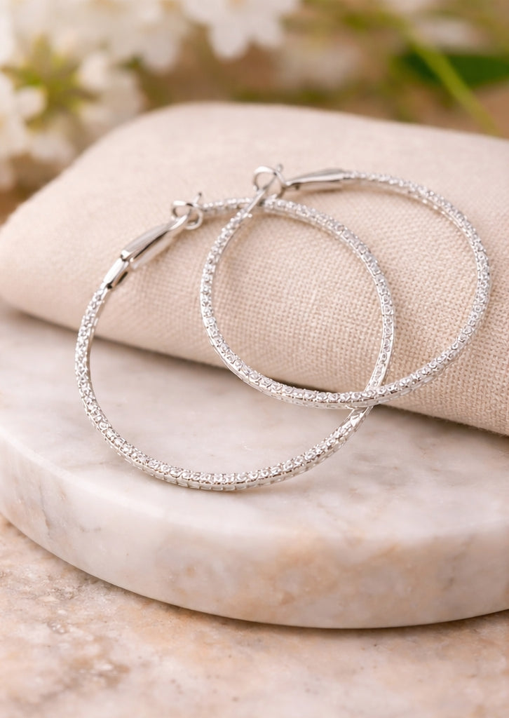 G Diamonds hoops 18K WG 5.84 / D 0.75 / Size 1.5D / Round Brilliant Diamond Channel-Set White Gold Hoop Earrings