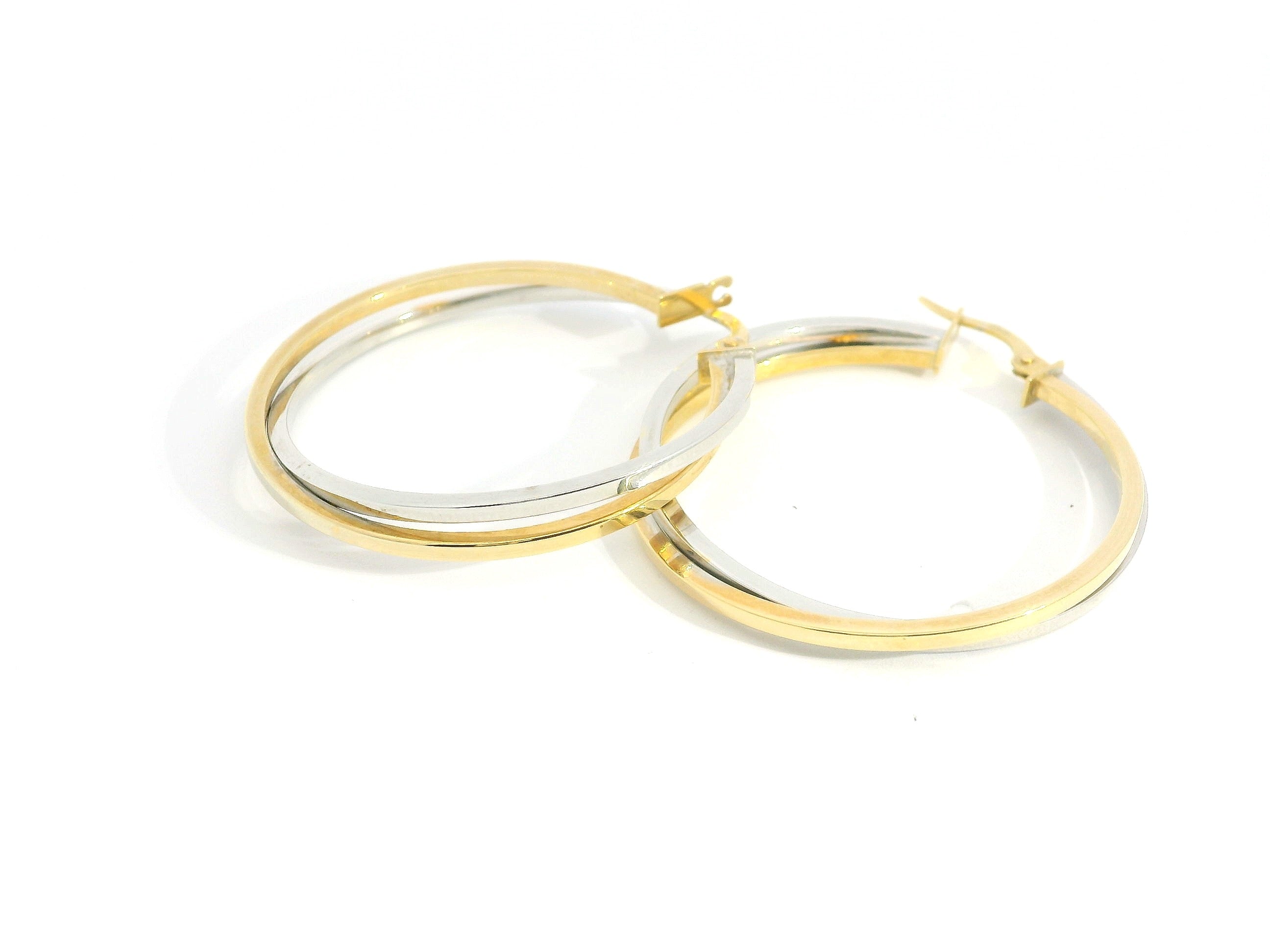 Double W & Y Gold Hoops 18K YG WG 3.79 / Size 1.5D / Elegant Highly Polished Yellow Gold Classic Hoop Earrings