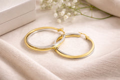 Double W & Y Gold Hoops 18K YG WG 3.79 / Size 1.5D / Elegant Highly Polished Yellow Gold Classic Hoop Earrings