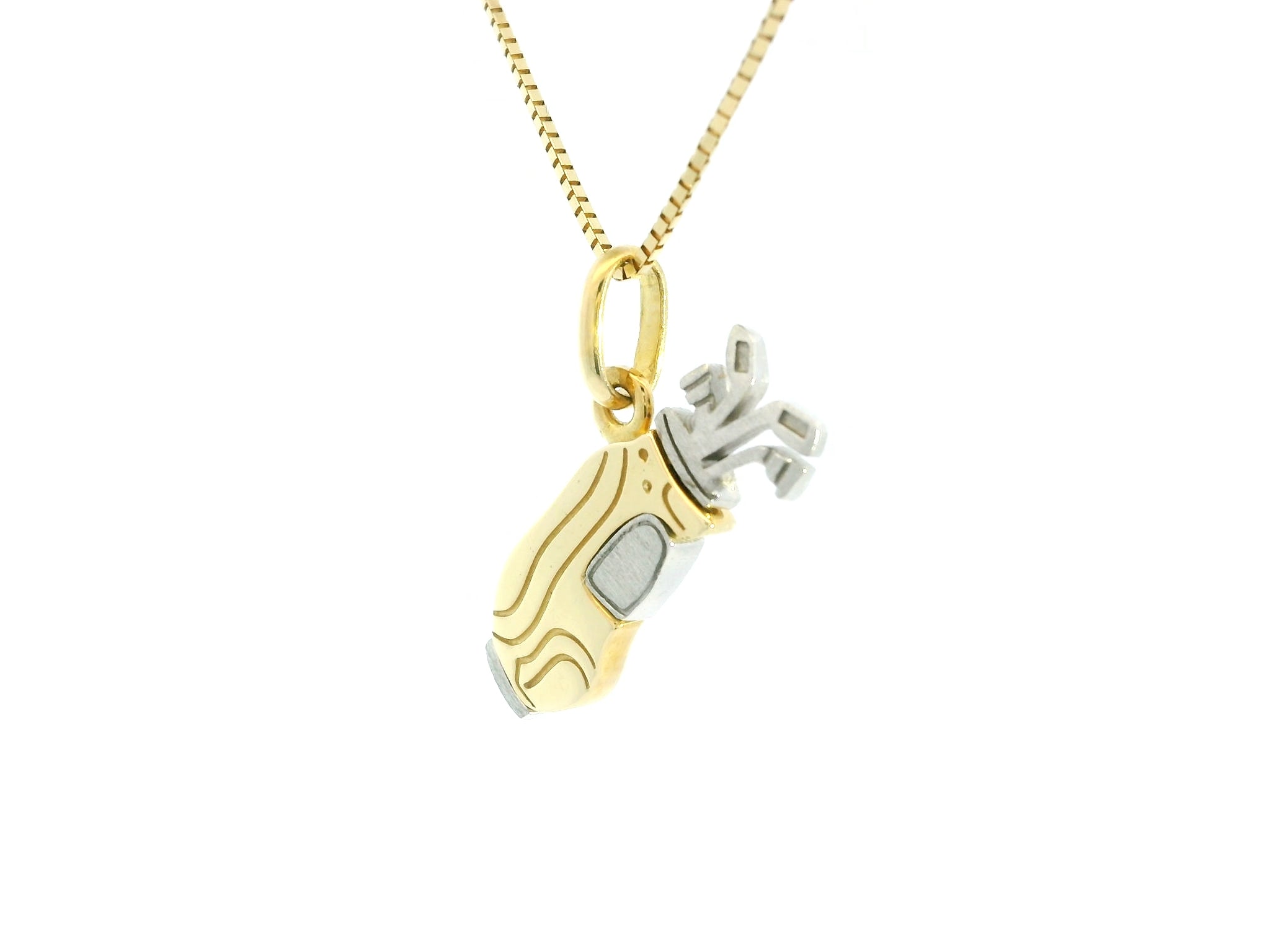 Golf Bag Pendant 18K YWG 2,6 / Vintage-Inspired Yellow Gold Medallion Charm Necklace with Intricate Embossed Detail