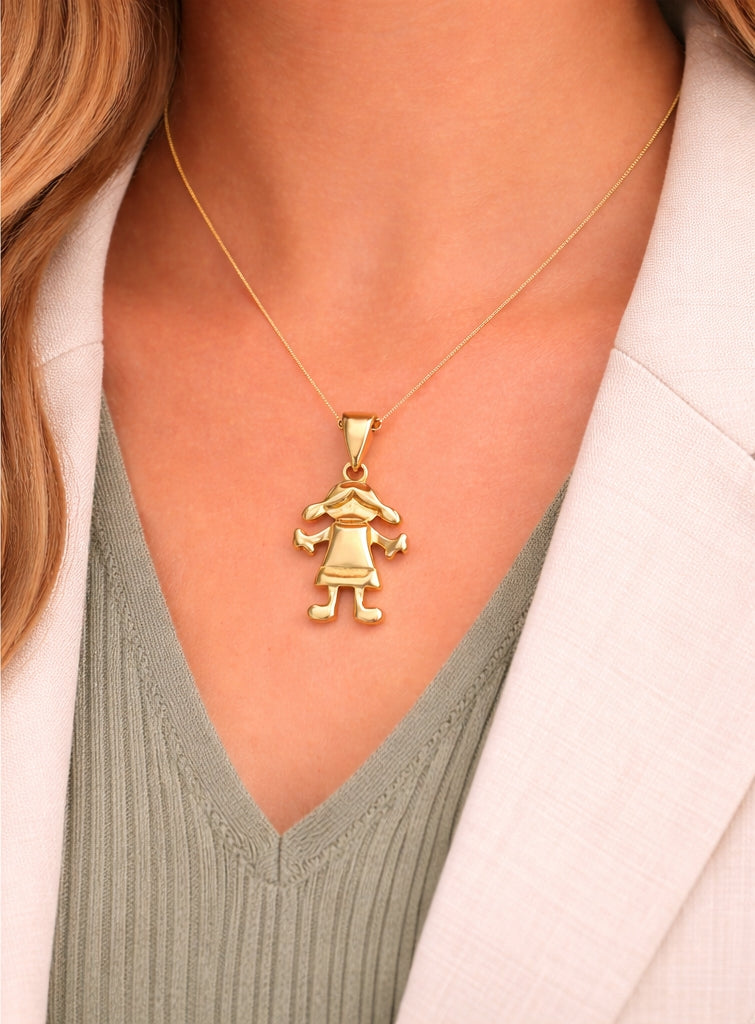 Girl Pendant 18K YG 0,9 / Elegant Yellow Gold Charm Necklace with Polished Finish
