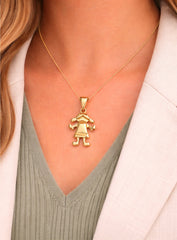 Girl Pendant 18K YG 0,9 / Elegant Yellow Gold Charm Necklace with Polished Finish