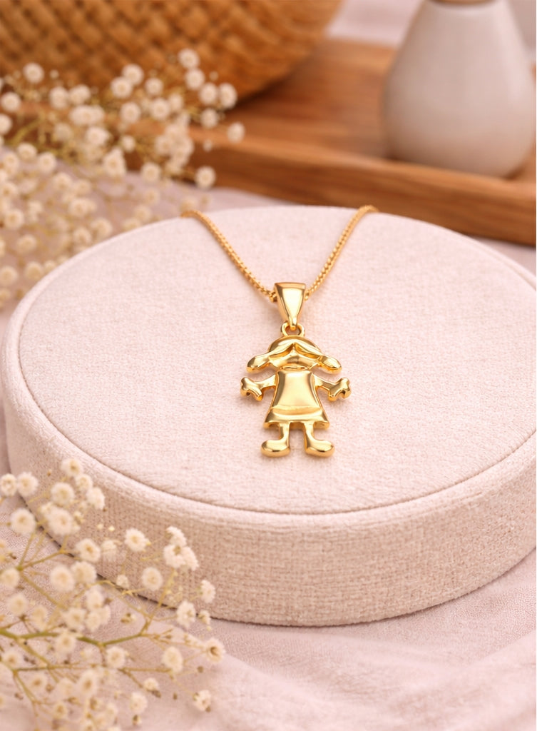 Girl Pendant 18K YG 0,9 / Elegant Yellow Gold Charm Necklace with Polished Finish