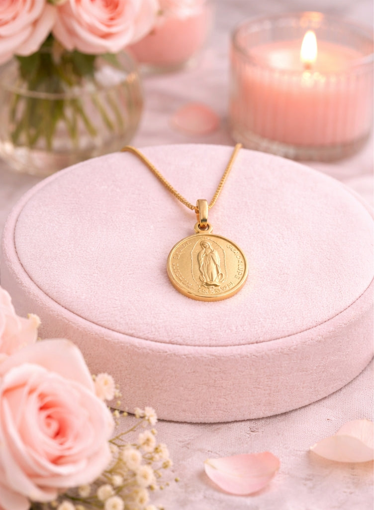 Guadalupe Tiny Medal 18K YG / 18K Yellow Gold Celestial Medallion Charm Necklace