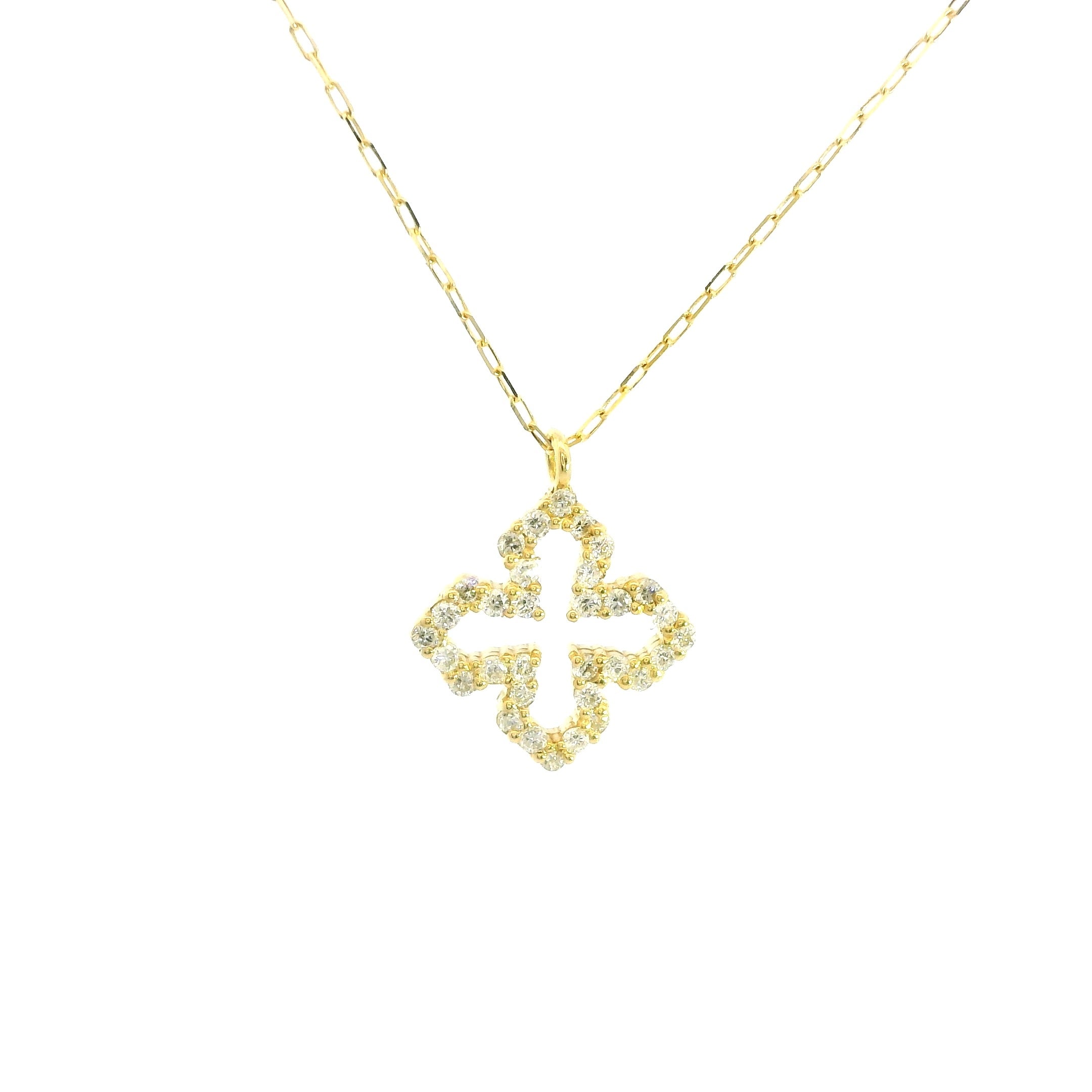 Jerusalem Cross Diamonds Necklace 18K YG 0.78 / D 0.10 / Yellow Gold Charm Necklace with Round Brilliant Cut Diamonds