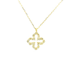 Jerusalem Cross Diamonds Necklace 18K YG 0.78 / D 0.10 / Yellow Gold Charm Necklace with Round Brilliant Cut Diamonds