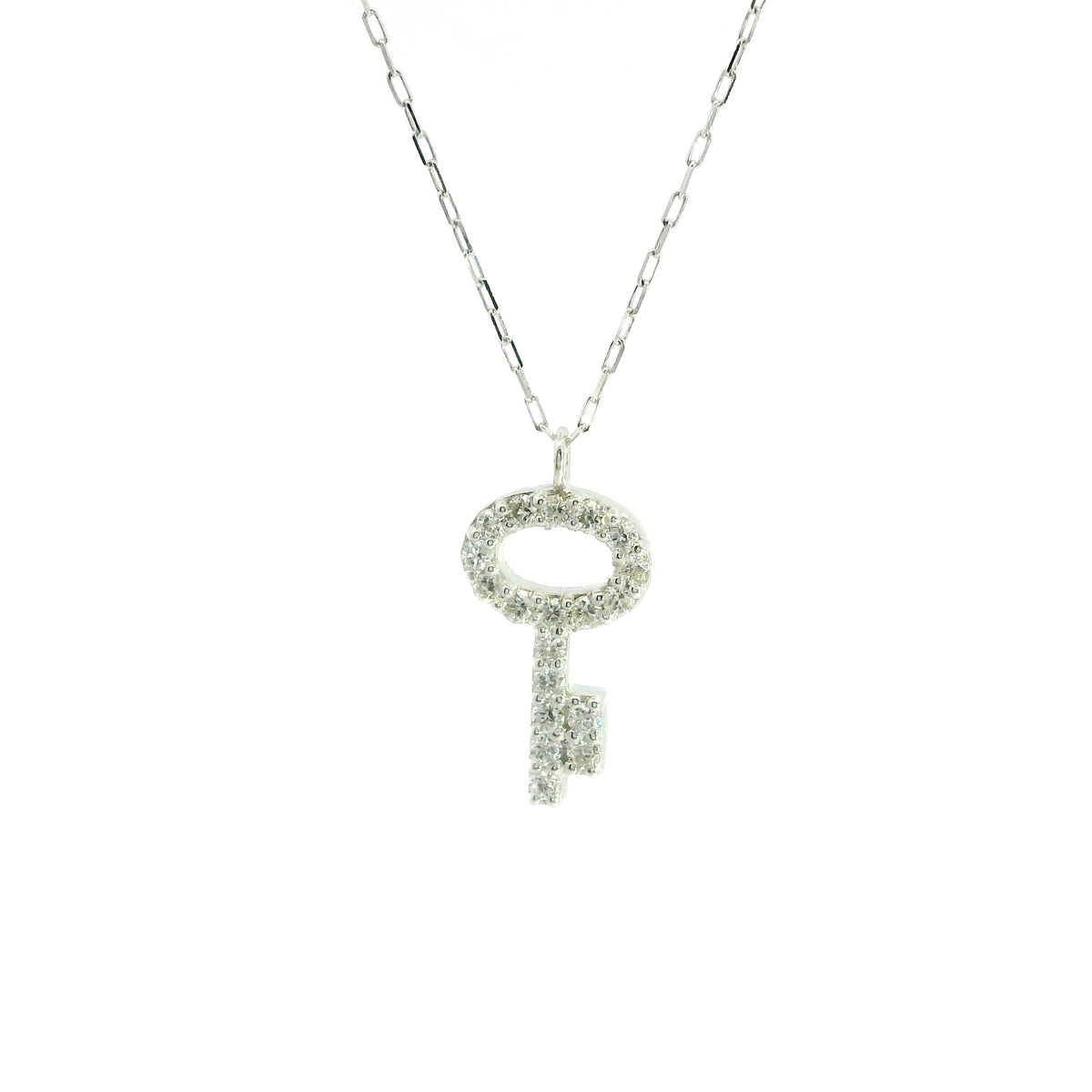 Key Diamonds Necklace 18K WG 0.85 / D 0.10 / Diamond Key Charm Necklace in White Gold Plated Silver