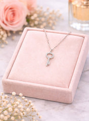 Key Diamonds Necklace 18K WG 0.85 / D 0.10 / Diamond Key Charm Necklace in White Gold Plated Silver