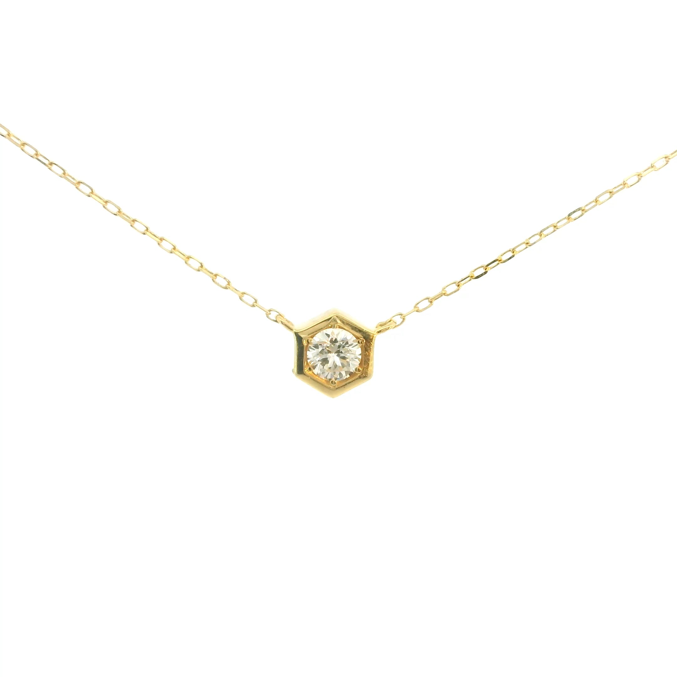 Hexagon Diamond Necklace 18K YG 0.67 D 0.08 / Elegant Gold Hexagon Pendant Necklace