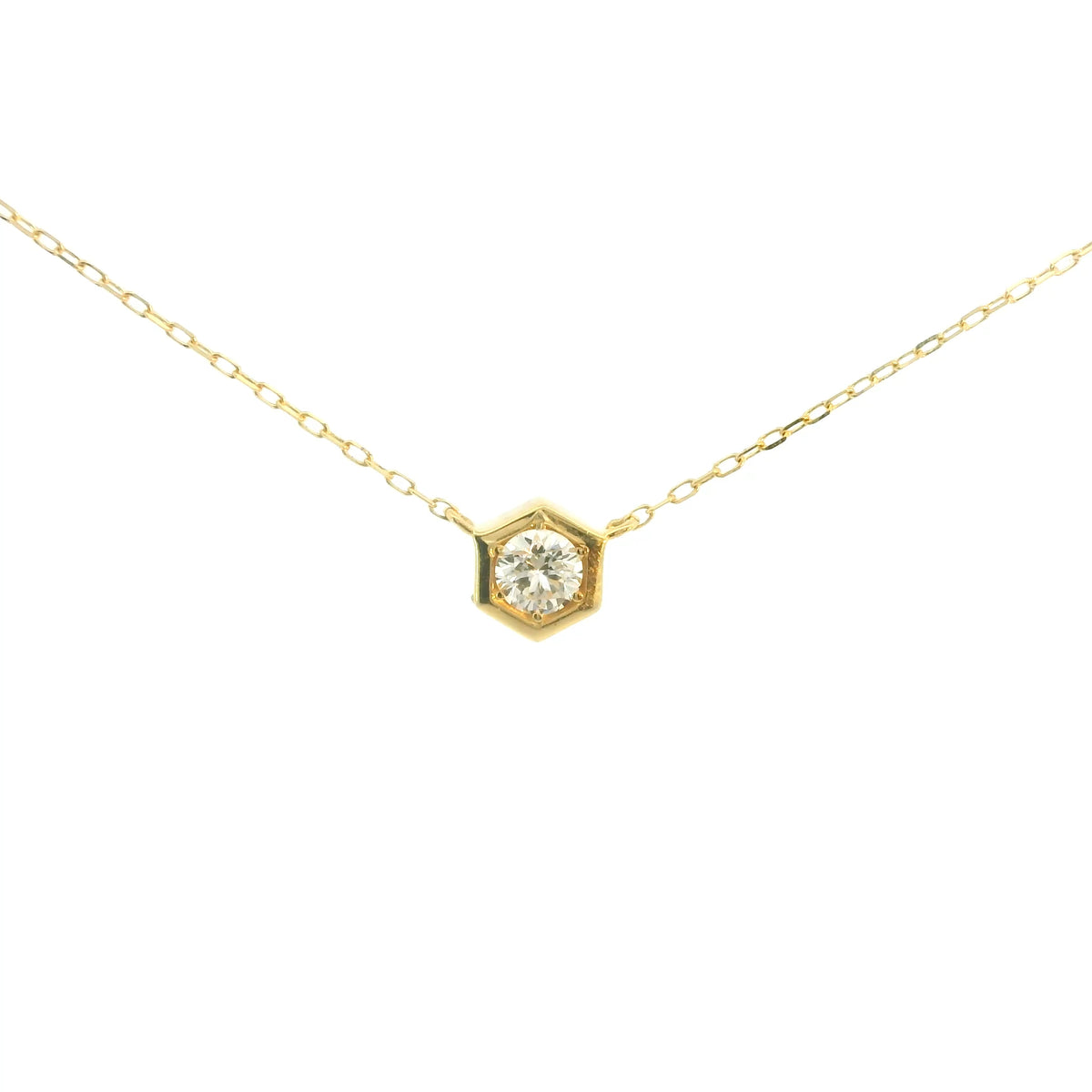 Hexagon Diamond Necklace 18K YG 0.67 D 0.08 / Elegant Gold Hexagon Pendant Necklace