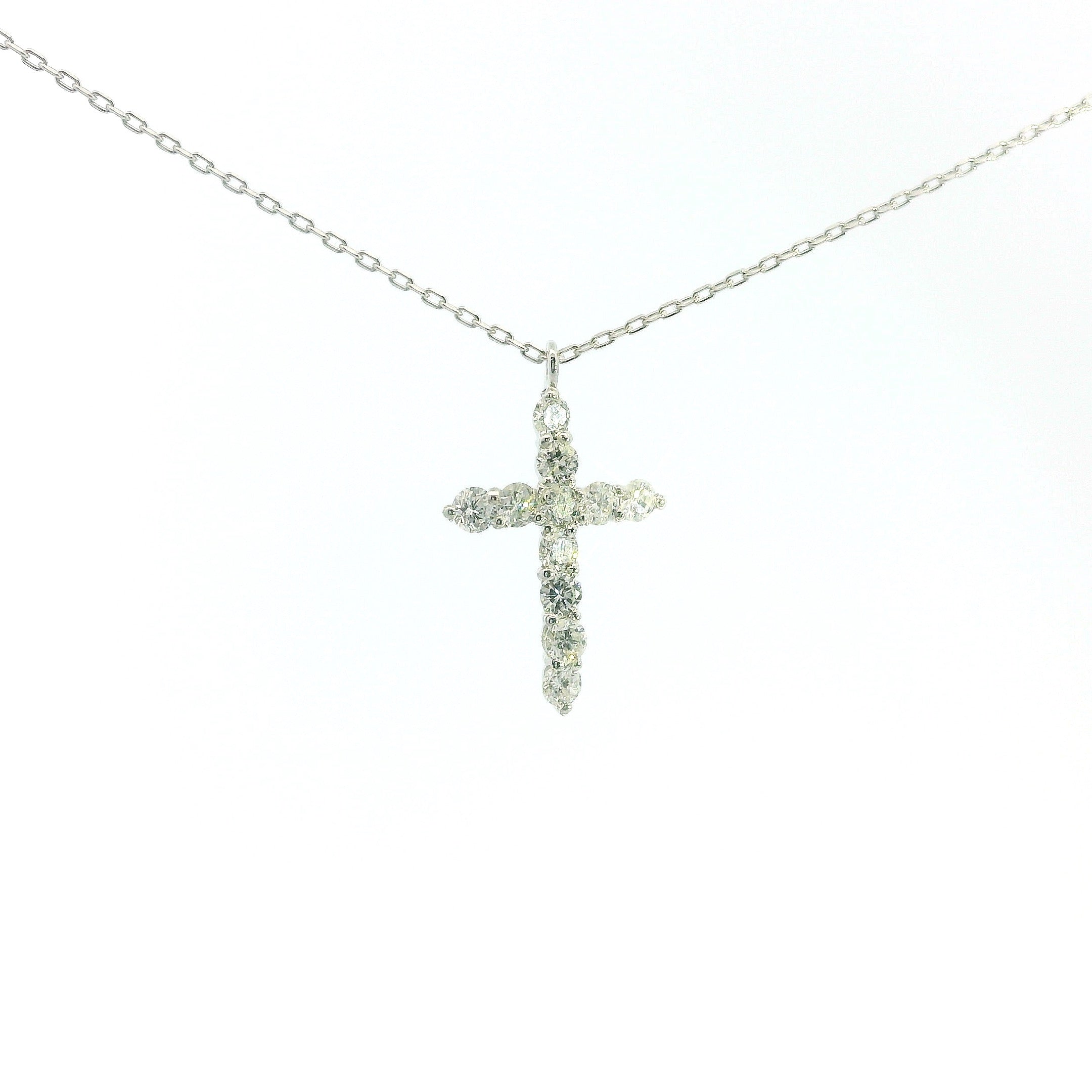 Small Christ Diamonds Necklace 18K WG 1.27 / D 0.24 / Diamond Cross Charm Necklace in White Gold Plated Silver