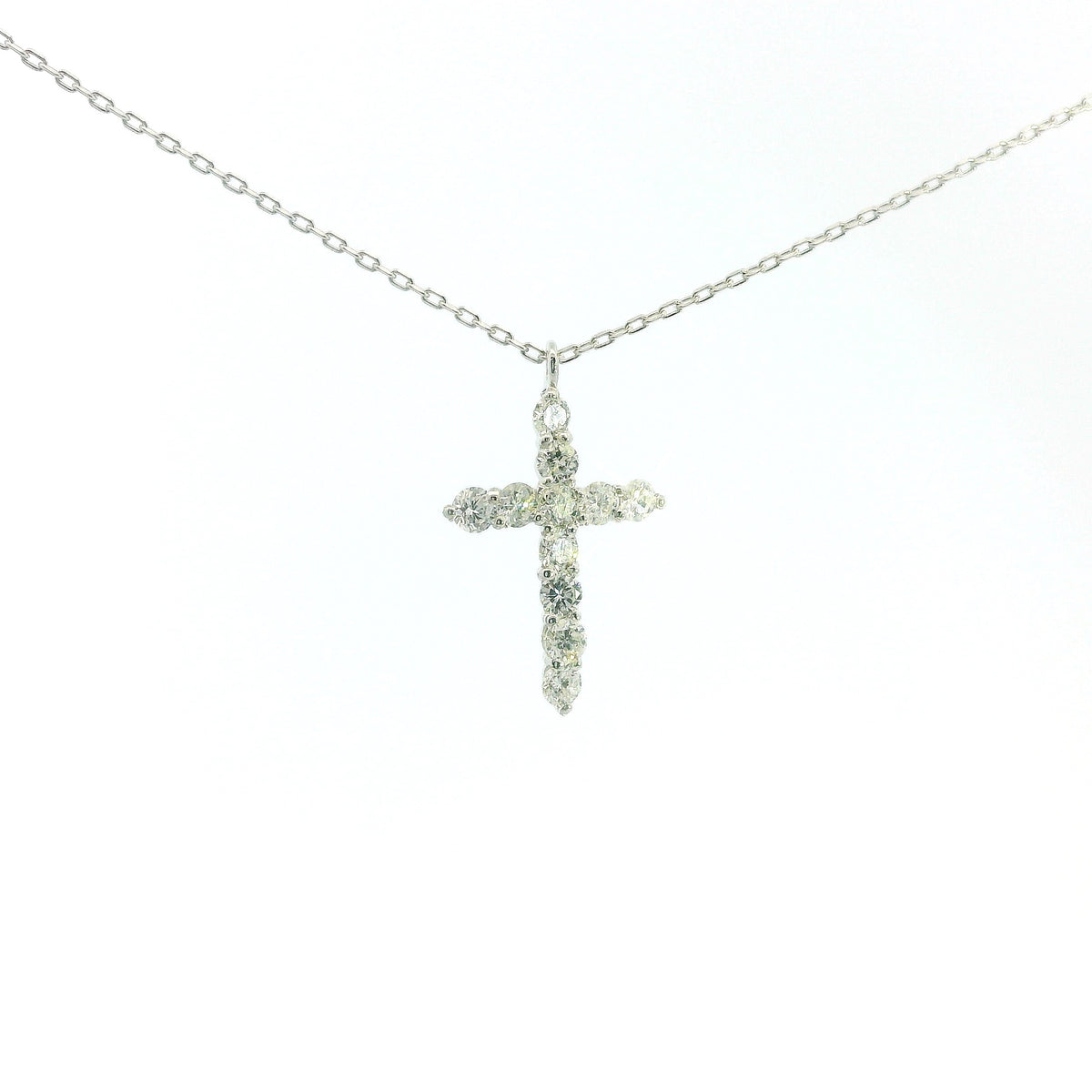 Small Christ Diamonds Necklace 18K WG 1.27 / D 0.24 / Diamond Cross Charm Necklace in White Gold Plated Silver