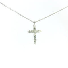 Small Christ Diamonds Necklace 18K WG 1.27 / D 0.24 / Diamond Cross Charm Necklace in White Gold Plated Silver
