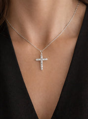 Small Christ Diamonds Necklace 18K WG 1.27 / D 0.24 / Diamond Cross Charm Necklace in White Gold Plated Silver