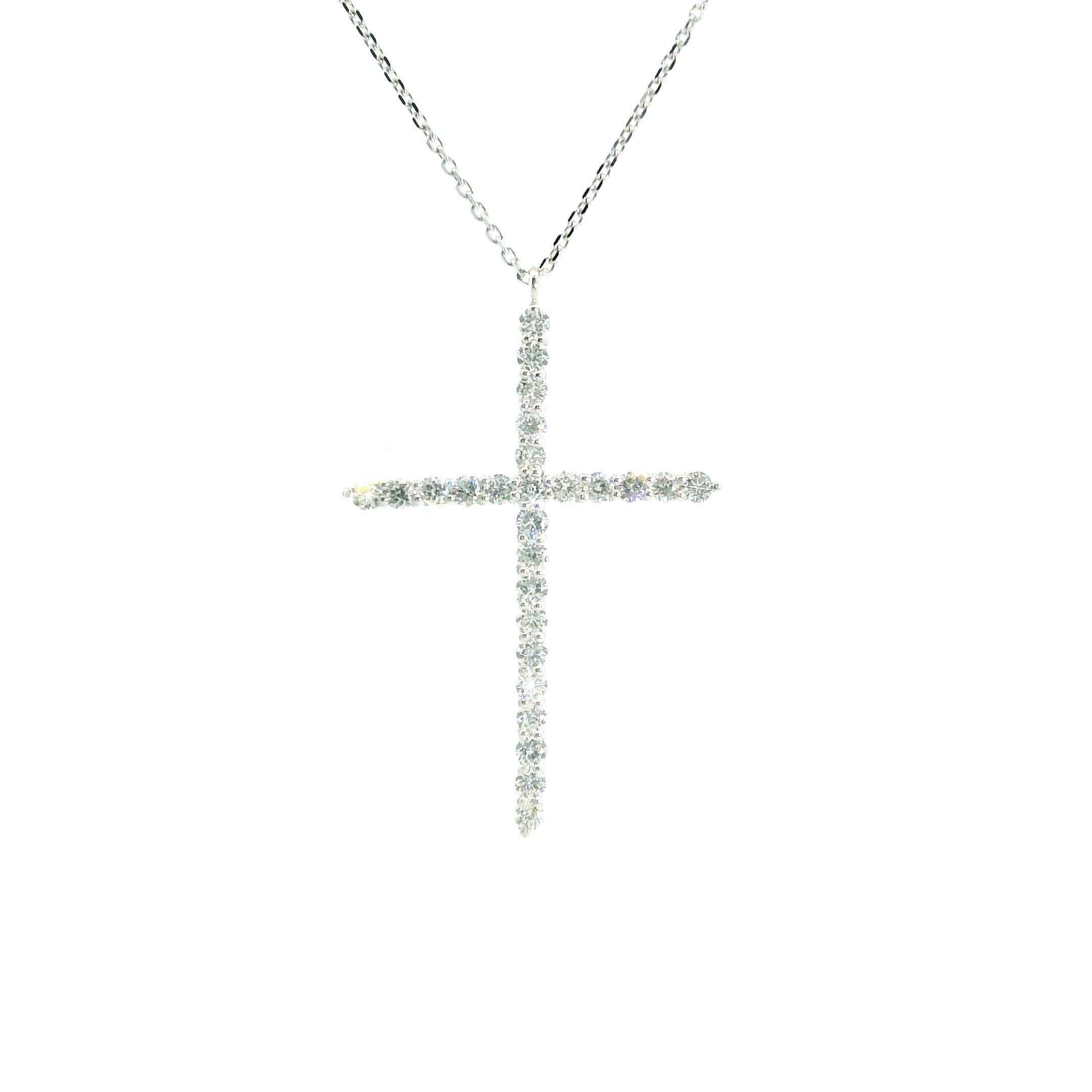White Gold over Silver Diamond Cross Pendant Necklace