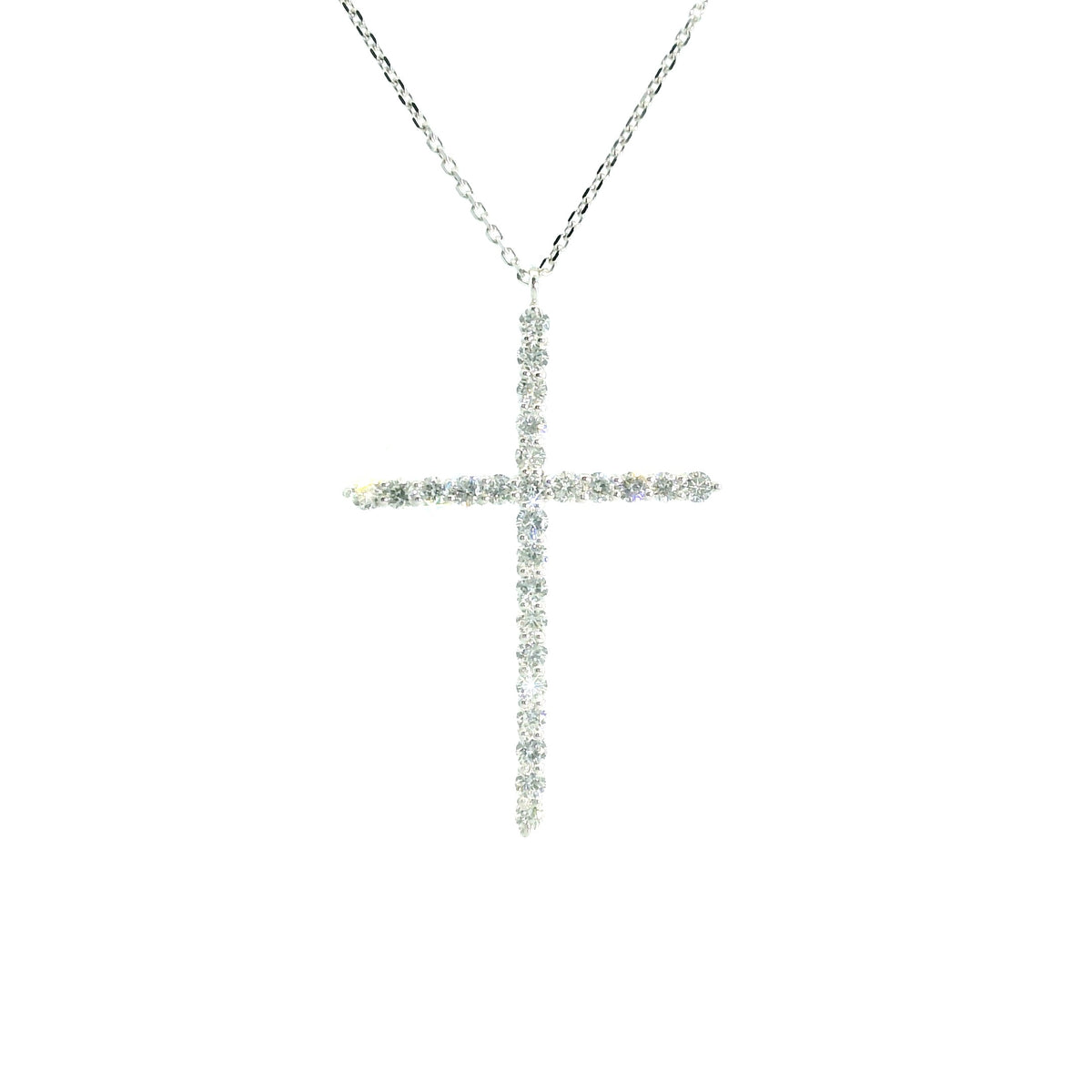 White Gold over Silver Diamond Cross Pendant Necklace