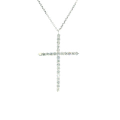 White Gold over Silver Diamond Cross Pendant Necklace