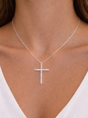 White Gold over Silver Diamond Cross Pendant Necklace