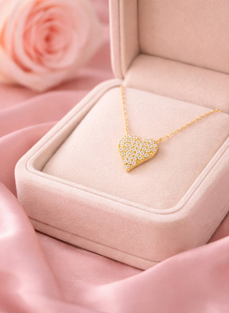 Heart Diamonds Necklace 18K YG 1.98 / D 0.22 / Yellow Gold Charm Necklace with Heart Shaped Diamond Pendant