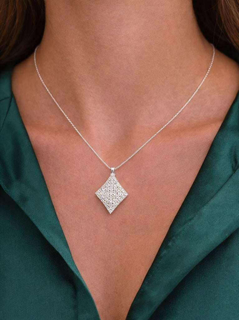 Rombo Diamonds Necklace 18K WG 1.74 D 0.15 / White Gold Diamond Lozenge Pendant Necklace