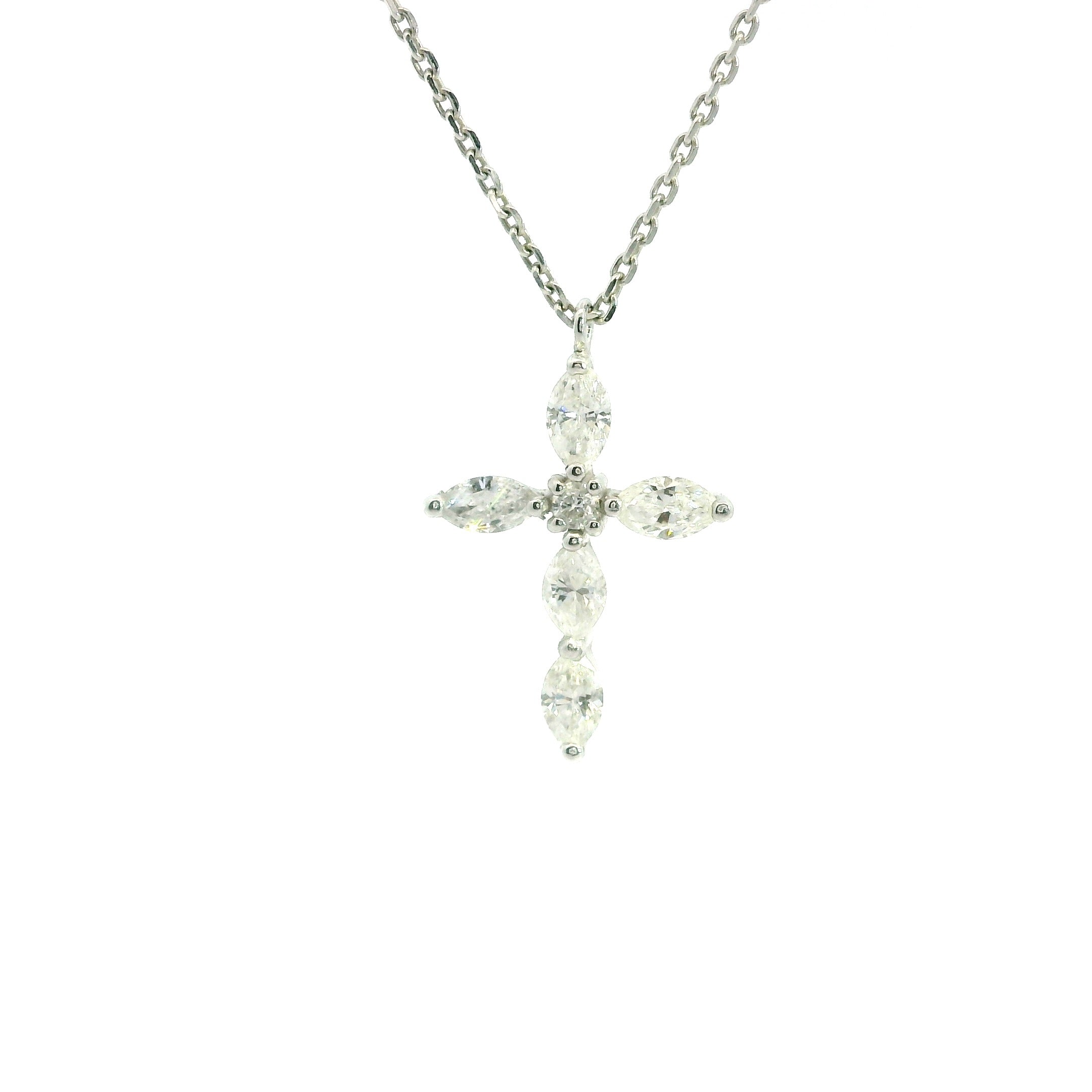 Little Christ Oval Diamonds Necklace 18K WG 1.81 / D 0.31 / White Gold Diamond Cross Charm Necklace