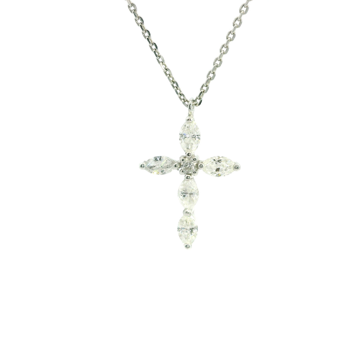 Little Christ Oval Diamonds Necklace 18K WG 1.81 / D 0.31 / White Gold Diamond Cross Charm Necklace
