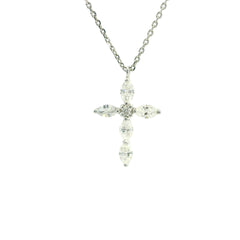 Little Christ Oval Diamonds Necklace 18K WG 1.81 / D 0.31 / White Gold Diamond Cross Charm Necklace